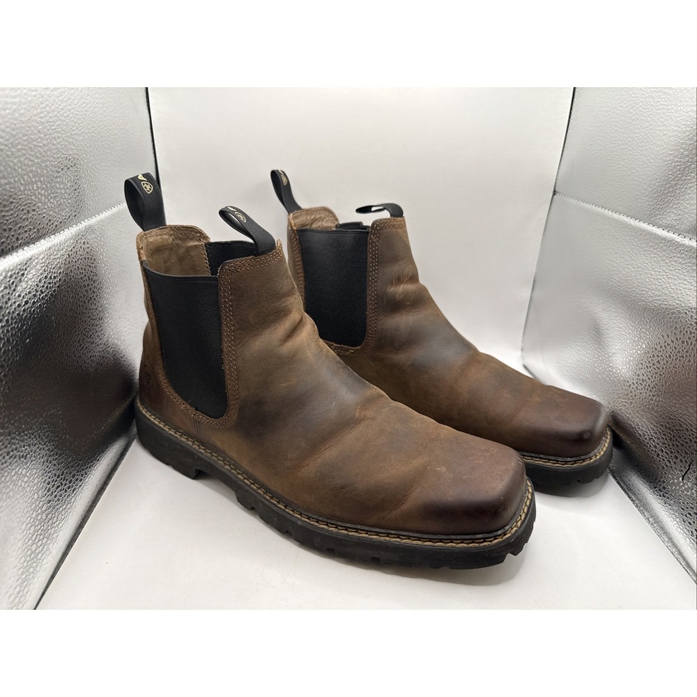 Ariat Brown Leather Chelsea Ankle Pull-On Boots Square Toe Men's 11.5D Elastic